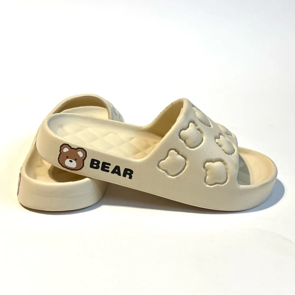 Beige Bear Slides Women’s Sandals Cute Kawaii Cozy Slippers Size - Picture 1 of 8